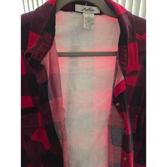 Love Potion Buffalo Plaid Shacket Red Black Fleece Lined Flannel Jacket 1X - Picture 5 of 5